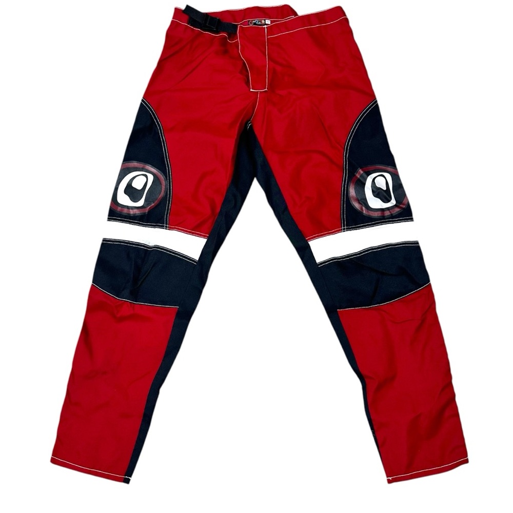 Vintage Dogpile Moto Pants Y2K Skate Punk Grunge 90s Red Black Sz 32 Adjustable
